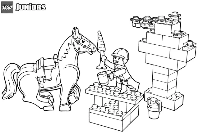 Coloriage Lego Junior Snack Time For Horse - Lego junior à imprimer