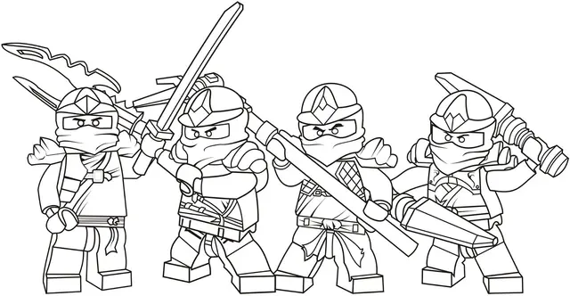Coloriage Lego Ninjago équipe complète - Garçon à imprimer