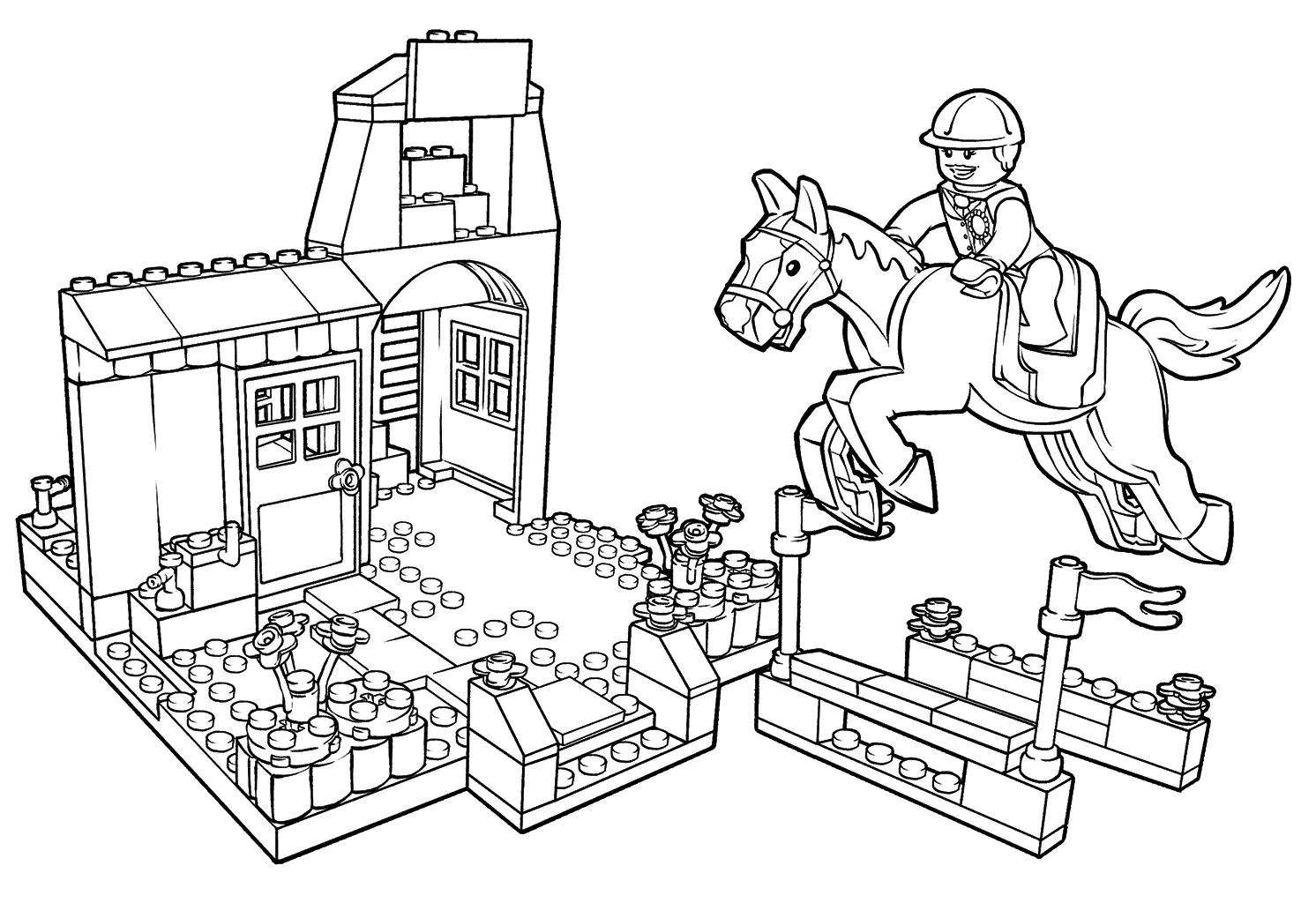 Coloriage Lego Pony Farm Showjumping - Lego junior à imprimer