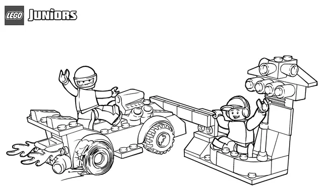 Coloriage Lego Race Car Pit Stop - Lego junior à imprimer