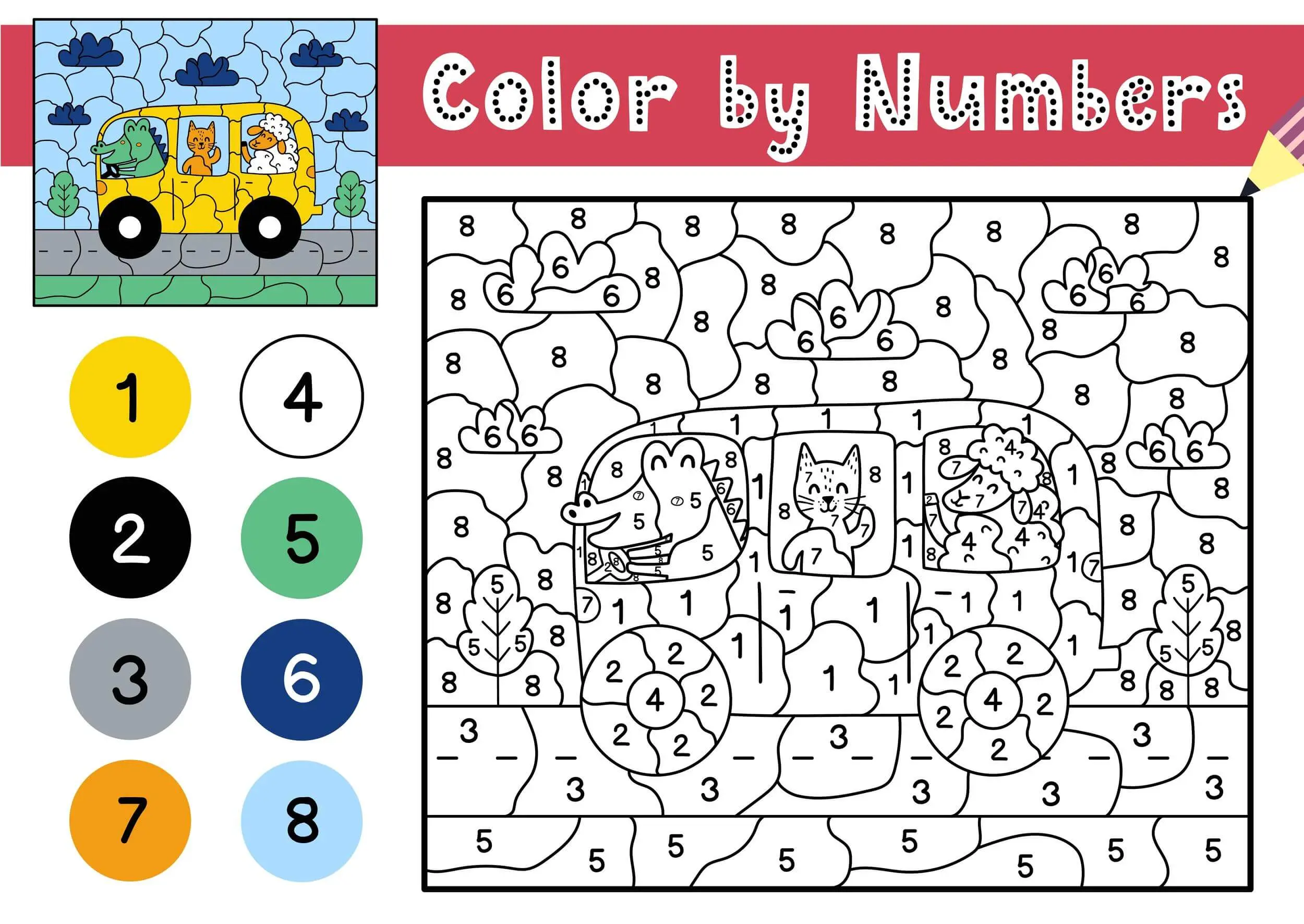 Coloriage Les Animaux Dans Un Bus Scolaire Crocodile Chat Mouton Magique Cp - Magique cp à imprimer