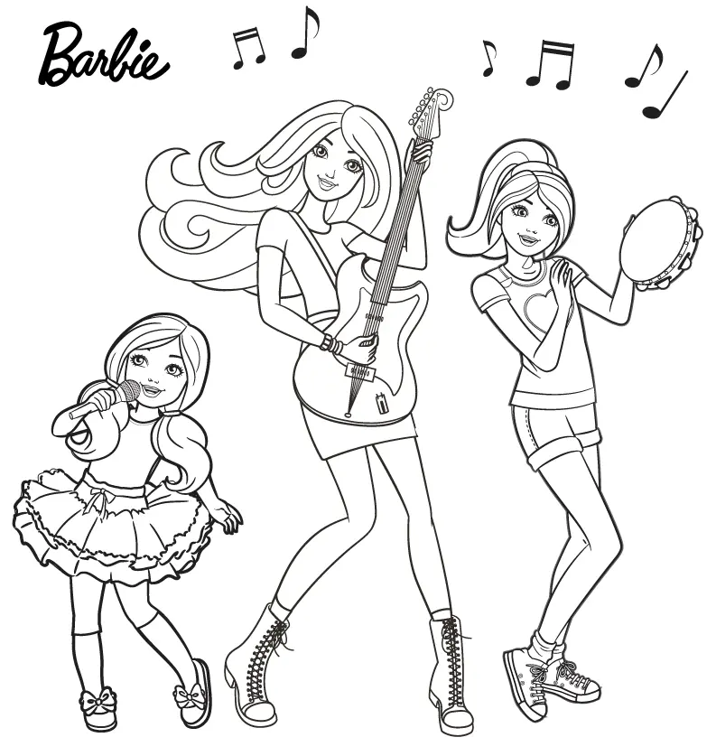 Coloriage Les Barbies Jouent De La Musique Band Barbie Music - Barbie à imprimer