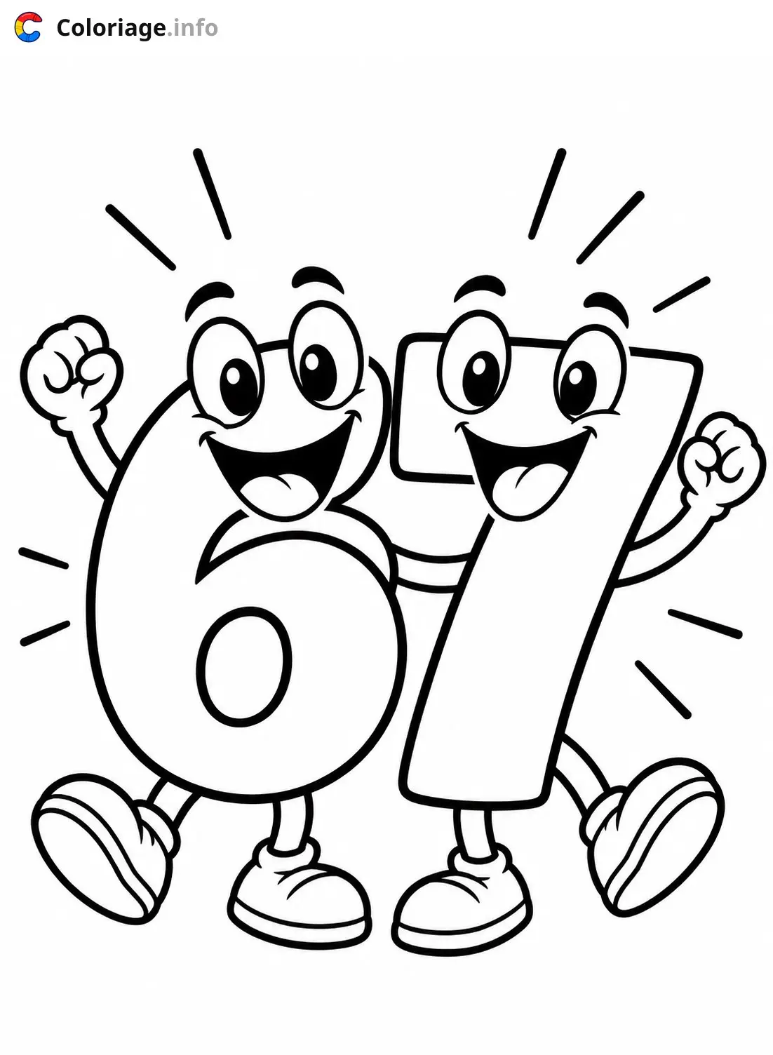 Coloriage Les chiffres 6 et 7 célèbrent - Mème 67 à imprimer