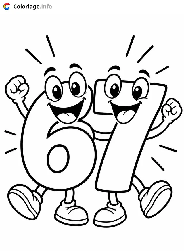 Ausmalbild Die Zahlen 6 und 7 feiern zum Ausdrucken