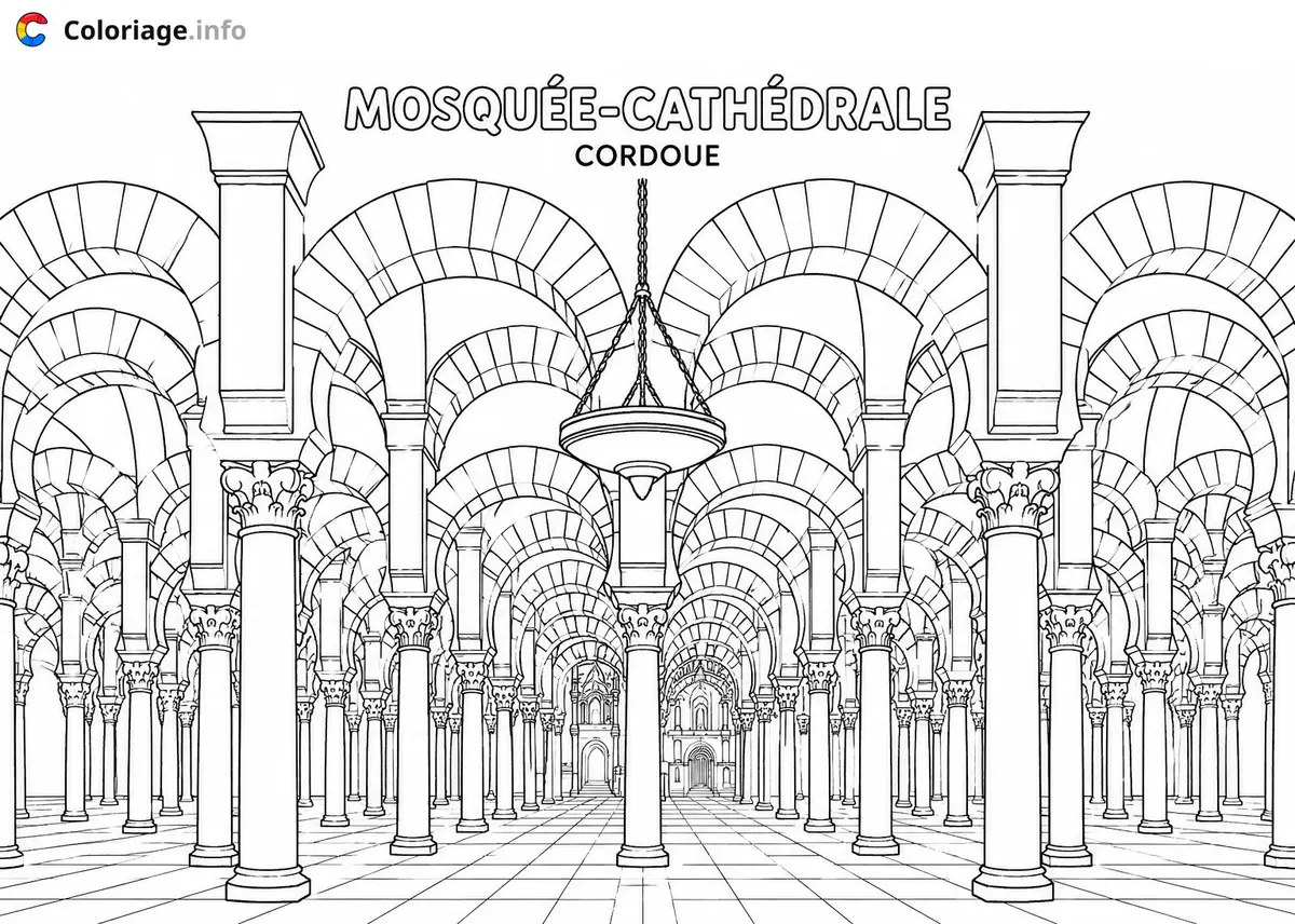 Ausmalbild Die Säulen der Moschee Cordoue in Spanien zum Ausdrucken