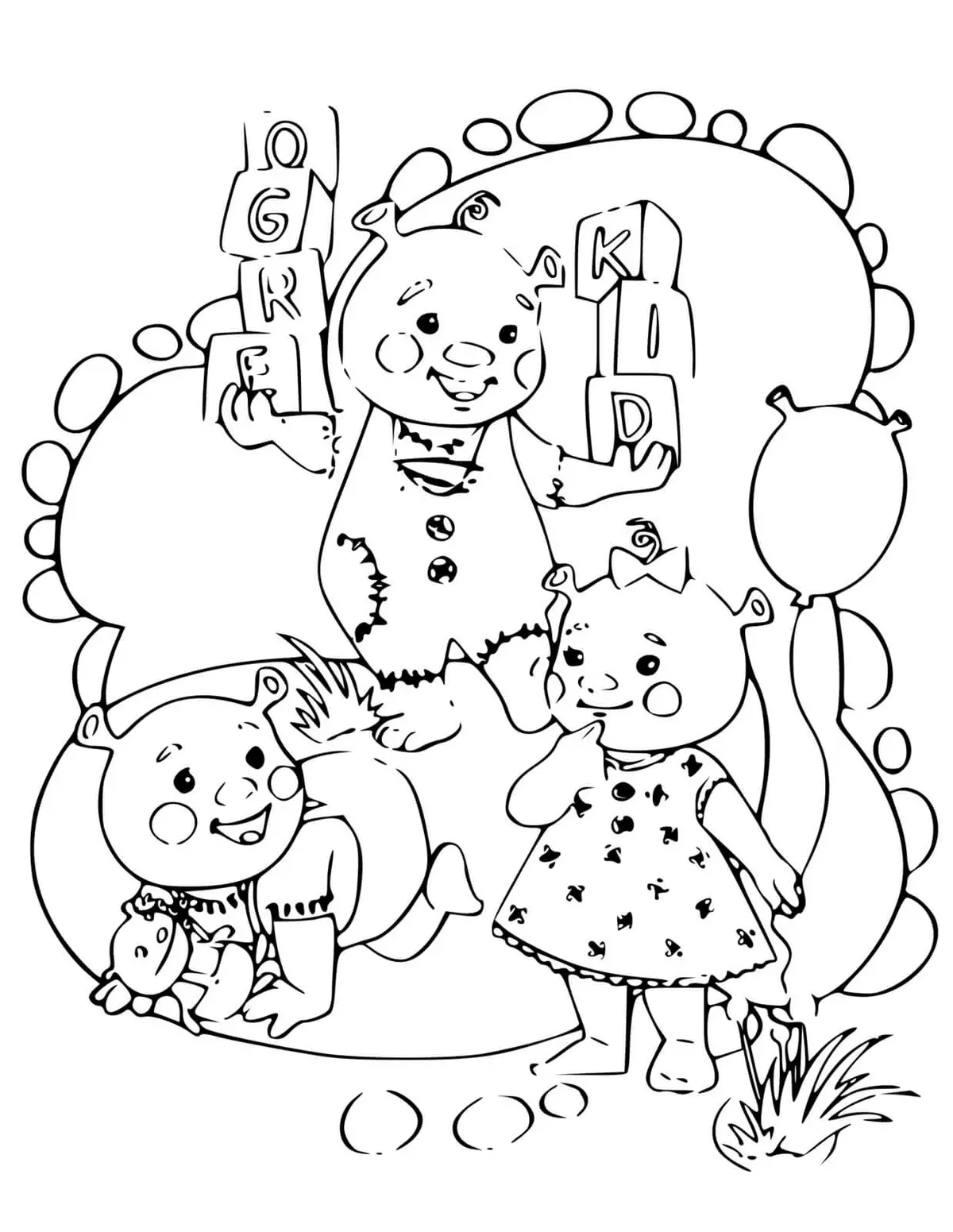 Shrek and Fiona's Kids coloring page to print