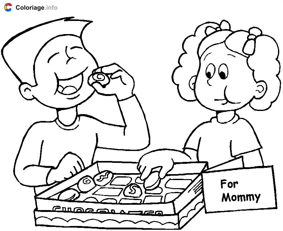Kids Enjoying Mom's Homemade Cakes coloring page to print