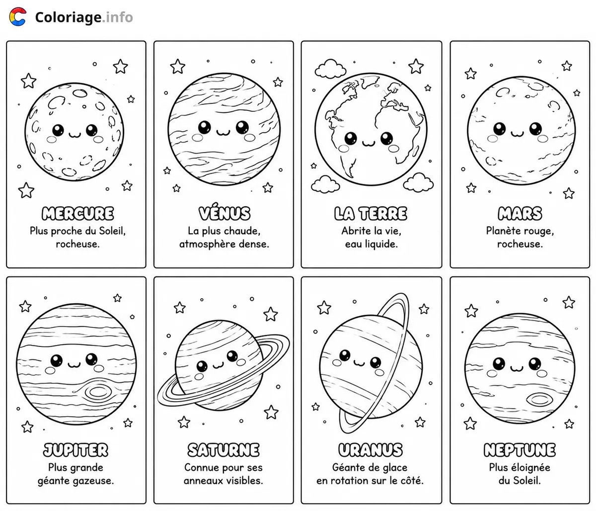 Disegno di I otto pianeti del sistema solare da colorare da stampare