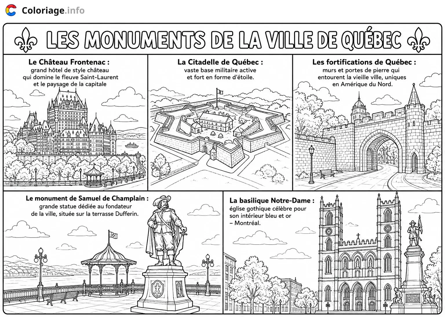 Coloriage Les monuments de Québec - Monuments à imprimer