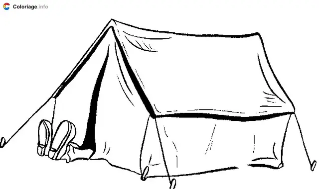 Coloriage Les pieds sortent de la tente - Camping à imprimer