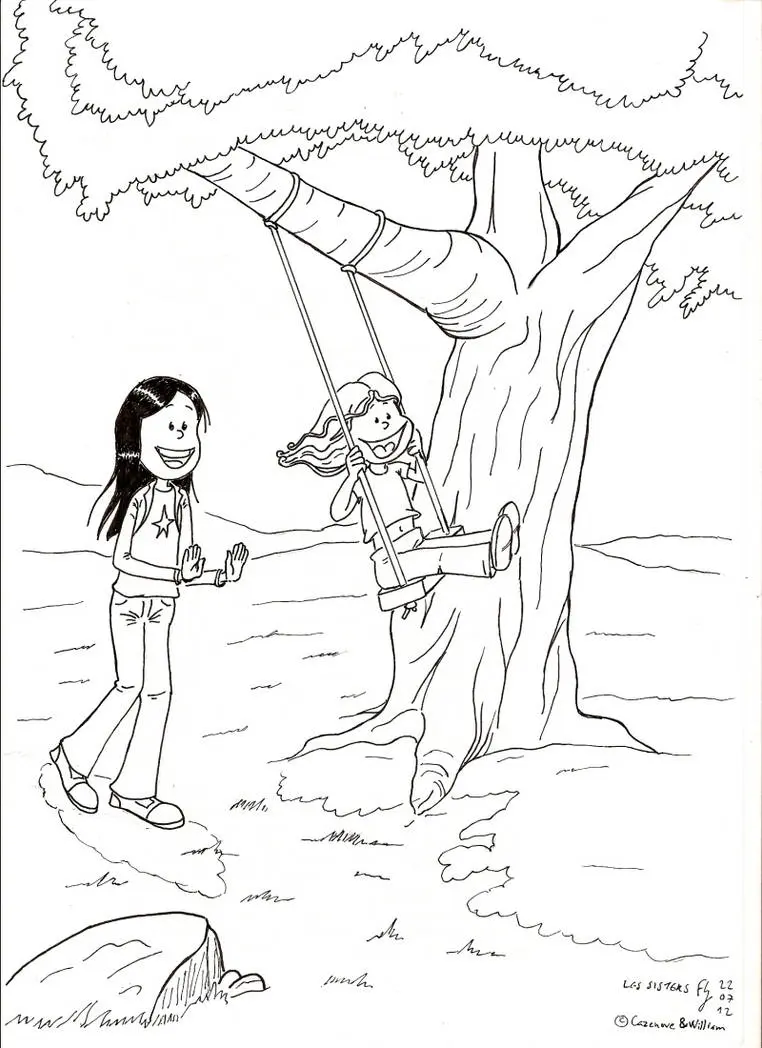 Coloriage Les Sisters Jouent A La Balancoire Au Parc - Les Sisters à imprimer