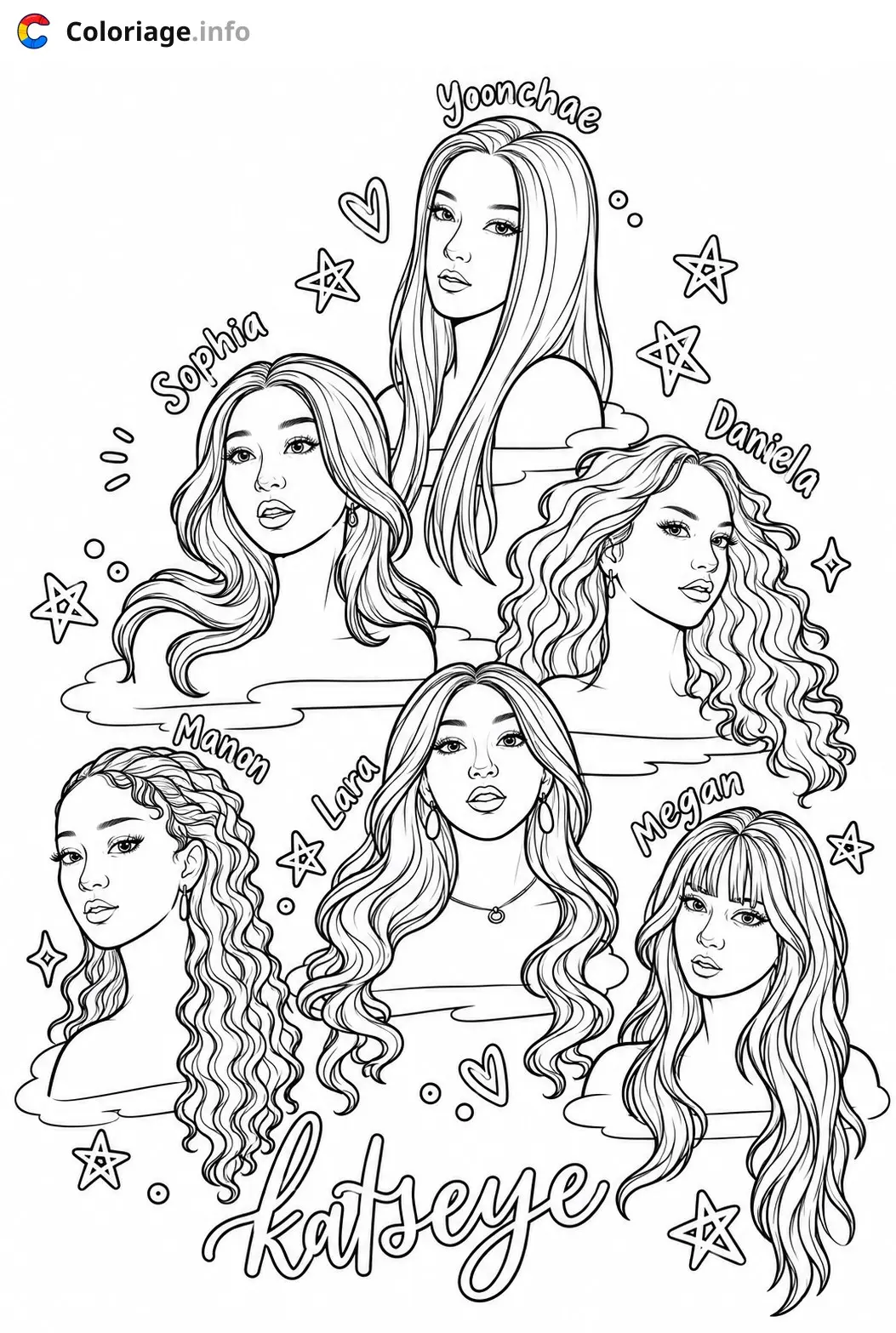 The Six Girls of Katseye Manon coloring page to print