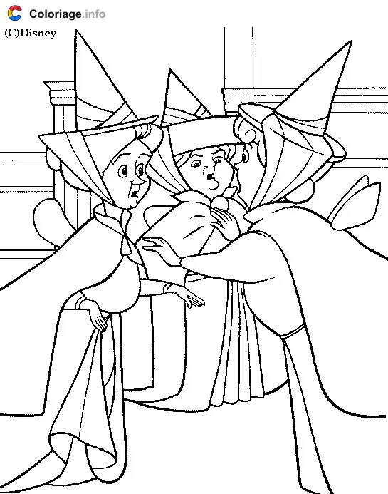 Coloriage Les trois fees de la Belle au bois dormant - La Belle au bois dormant à imprimer