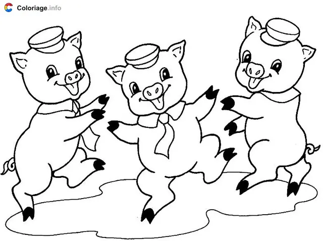 Coloriage Les trois petits cochons dansent - Les 3 Petits Cochons à imprimer