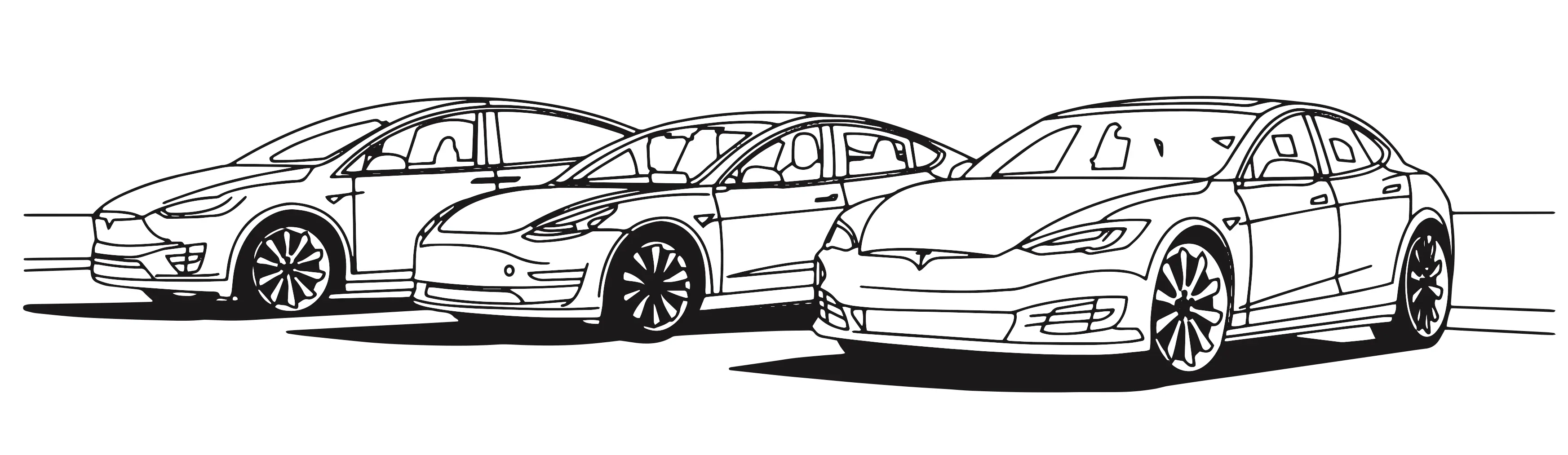Coloriage Les Trois Véhicules Tesla - Voiture à imprimer