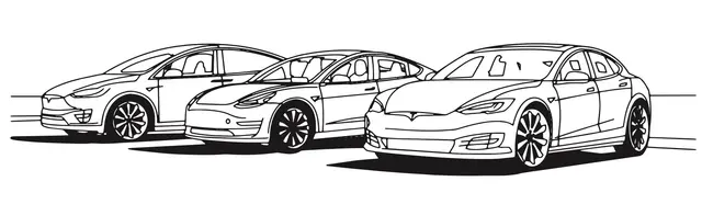 Coloriage Les Trois Véhicules Tesla - Voiture à imprimer