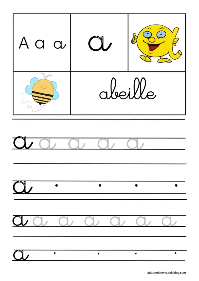 Kleurplaat Letter A van Abeille – Cursief Schrijven Kleurplaat om te printen