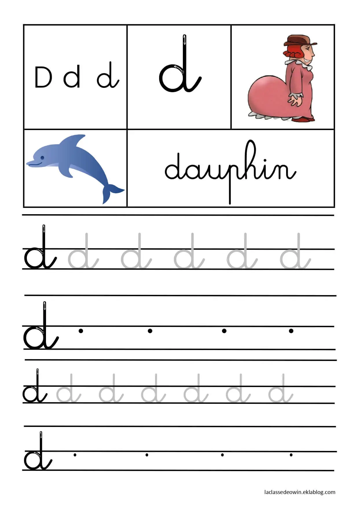 Coloriage Lettre D Pour Dauphin Écriture Cursive Gs - Écriture cursive à imprimer
