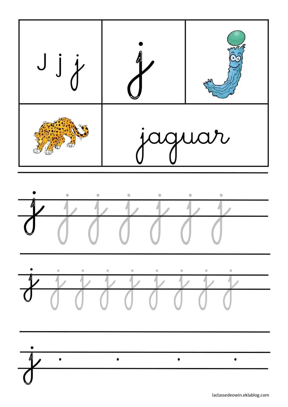 Kleurplaat Letter J van Jaguar – Schrijfletters om te printen