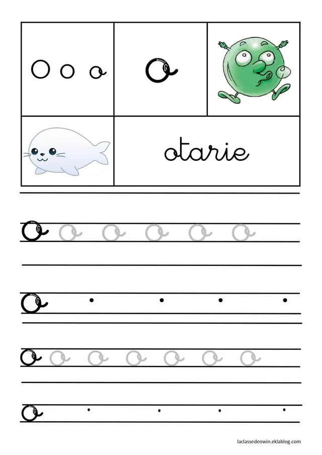 Kleurplaat Letter O van Otarie – Cursief Schrijven voor Groep 2 om te printen