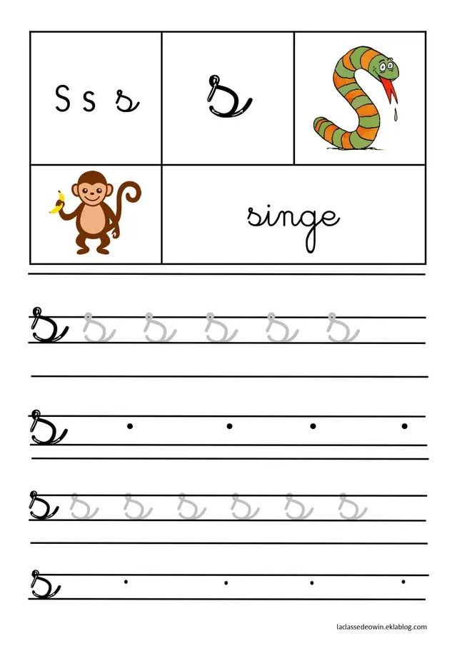 Coloriage Lettre S Pour Singe Écriture Cursive Gs - Écriture cursive à imprimer