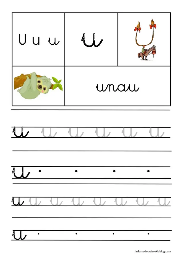Coloriage Lettre U Pour Unau Écriture Cursive Gs - Écriture cursive à imprimer