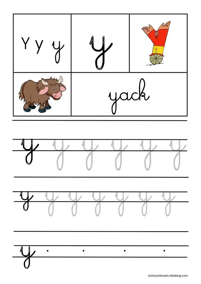 Coloriage Lettre Y Pour Yack Écriture Cursive Gs - Écriture cursive à imprimer