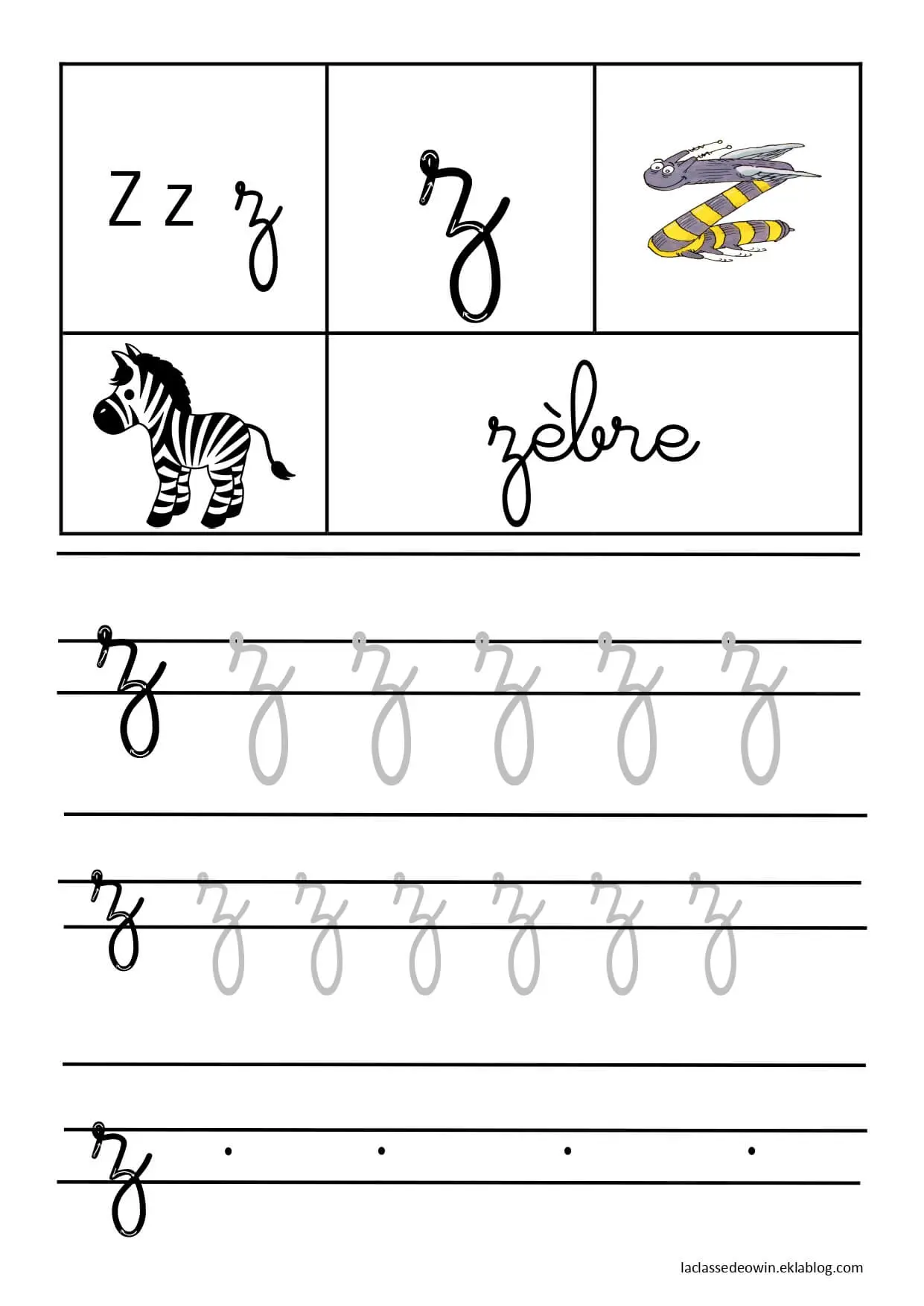 Coloriage Lettre Z Pour Zèbre Écriture Cursive Gs - Écriture cursive à imprimer