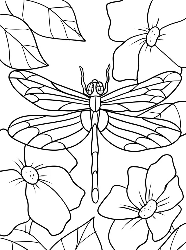 Coloriage Libellule Et Des Fleurs - Libellule à imprimer