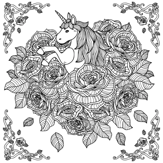Coloriage Licorne Adorable Fleurs Adulte Anti Stress - Licorne à imprimer