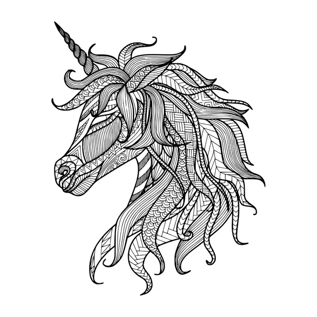 Coloriage Licorne Adulte Zentangle Style - Licorne à imprimer
