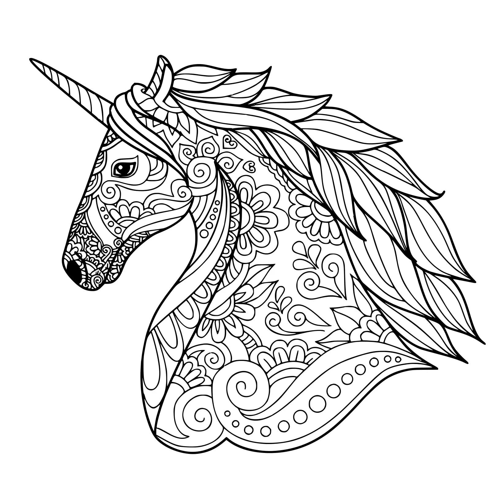 Coloriage Licorne Adulte Zentangle - Licorne à imprimer