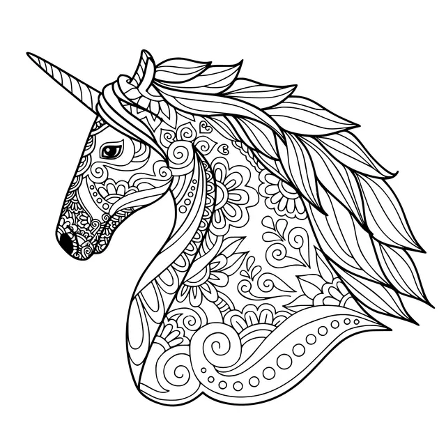 Coloriage Licorne Adulte Zentangle - Licorne à imprimer
