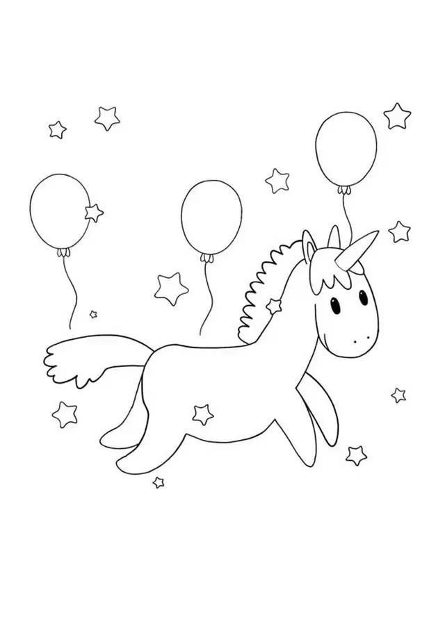Coloriage Licorne Avec Des Ballons Anniversaire - Licorne à imprimer