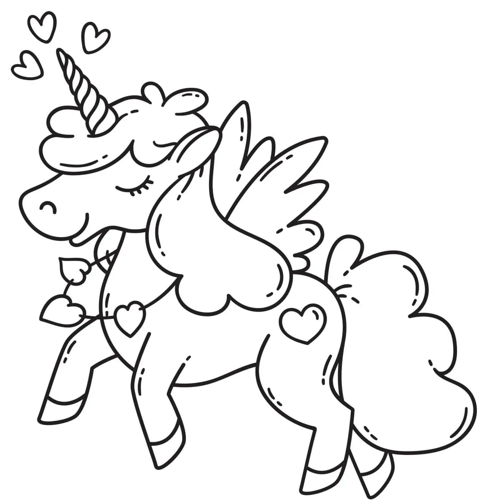 Coloriage Licorne Avec Des Cœurs - Saint-Valentin à imprimer