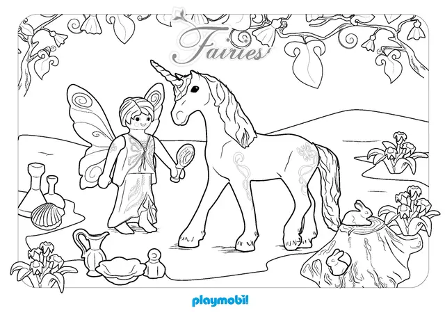 Coloriage Licorne Avec Princesse Playmobil - Licorne à imprimer
