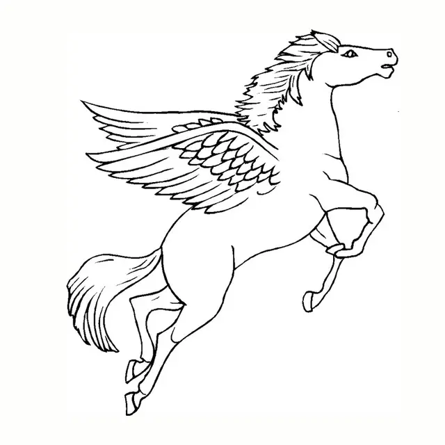 Coloriage Licorne ailée se cabrant majestueusement - Licorne à imprimer