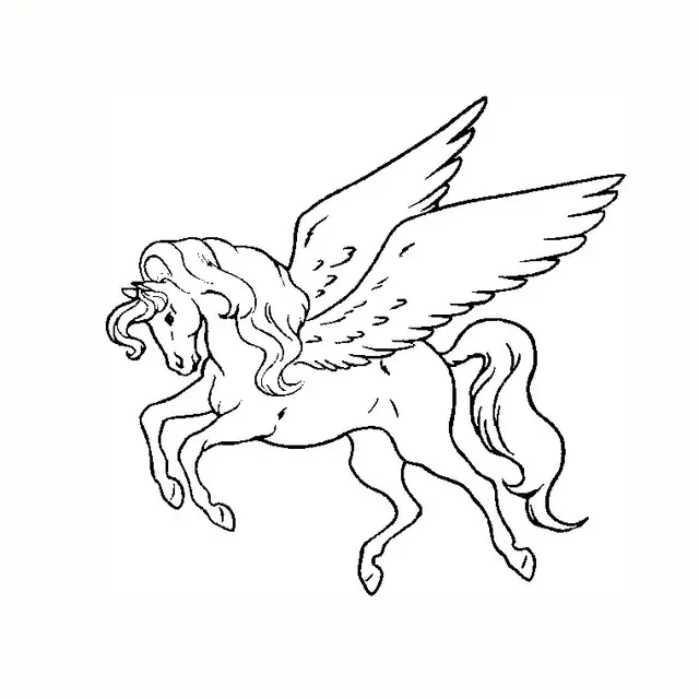 Coloriage Licorne ailée galopant dans les airs - Licorne à imprimer
