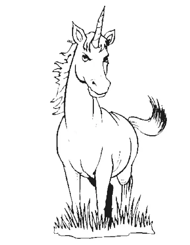 Cute Young Unicorn with a Flowing Mane coloring page to print