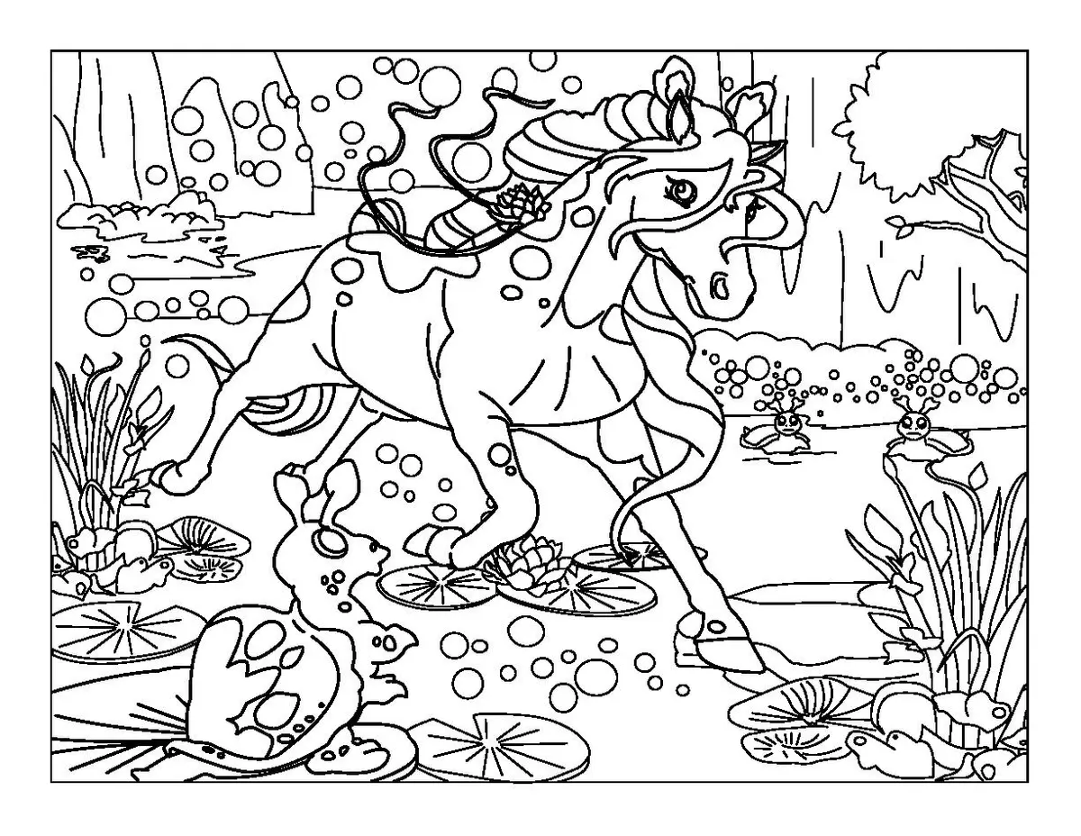 Fantastic Unicorn with Sparkling Horn coloring page to print