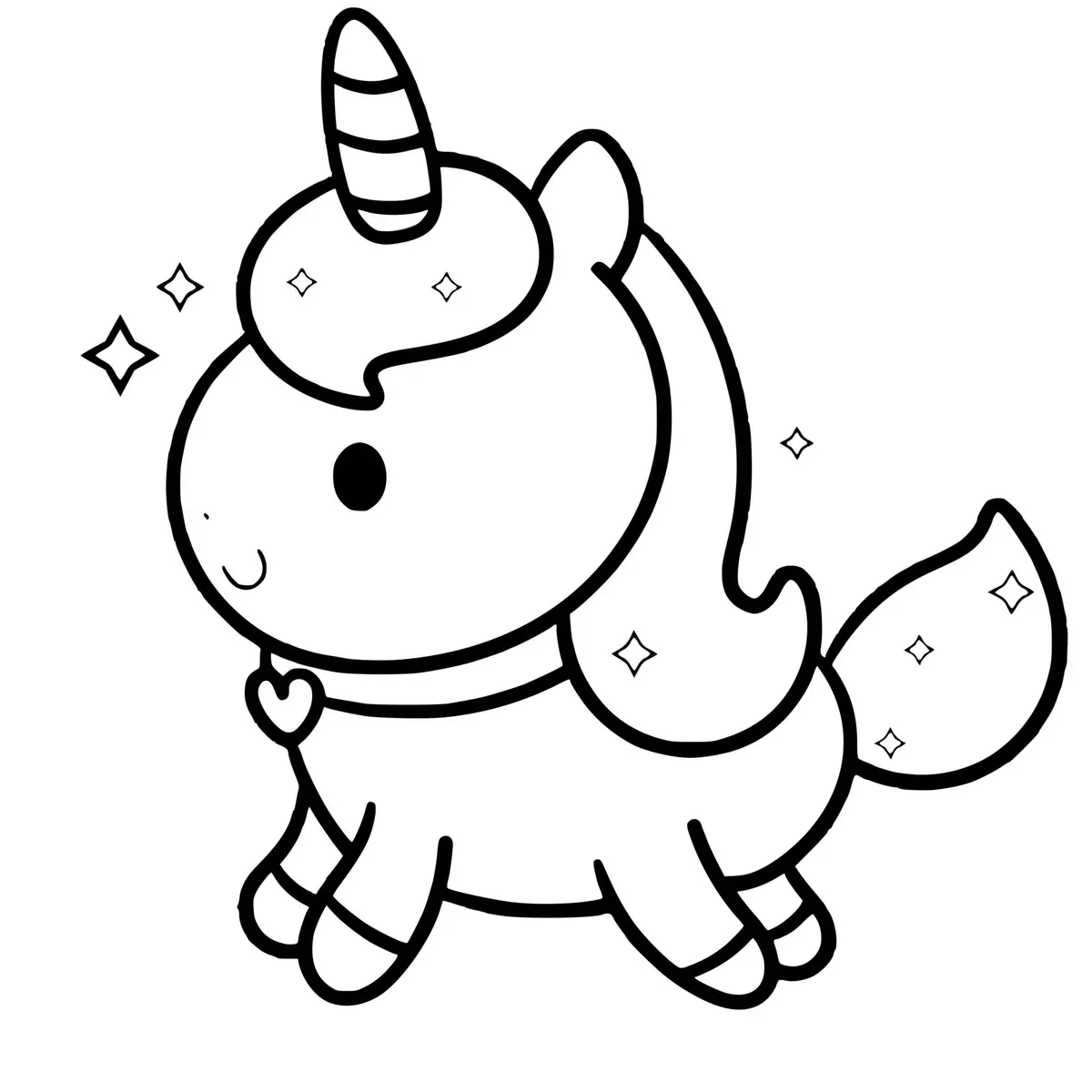 Disegno di Unicorno Kawaii al Galoppo da stampare