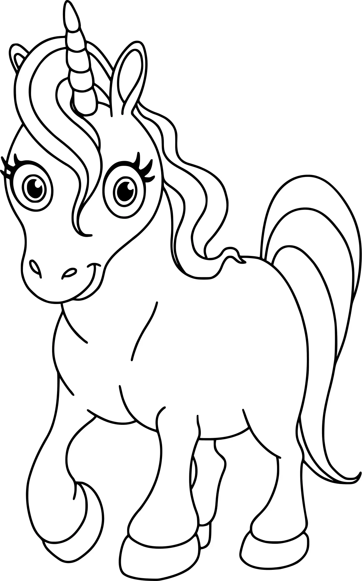 Disegno di Unicorno Kawaii Principessa Facile da stampare