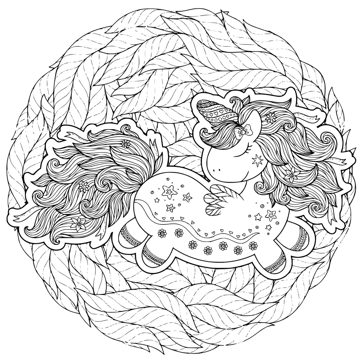 Disegno di Unicorno Magico che Dorme da stampare
