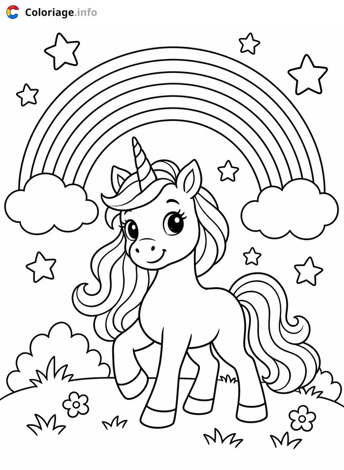 Coloriage Licorne magique arc-en-ciel - Arc en ciel à imprimer