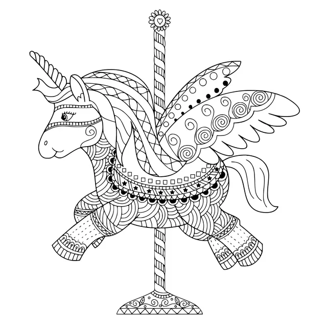 Coloriage Licorne Manege Adulte Zentangle - Licorne à imprimer