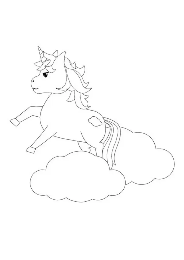 Coloriage Licorne Volante Sur Un Nuage - Licorne à imprimer