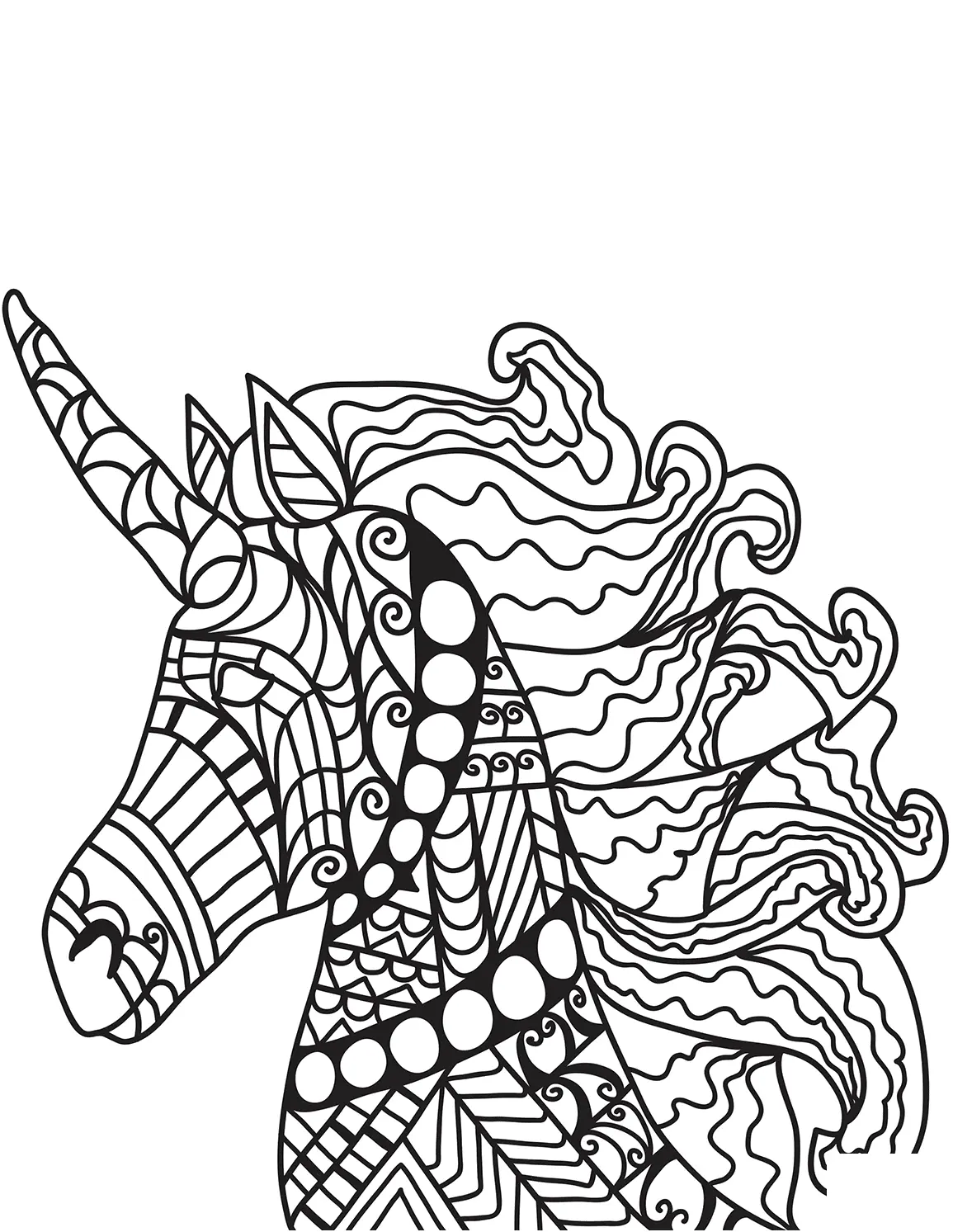 Coloriage Licorne mystique aux motifs géométriques - Licorne à imprimer