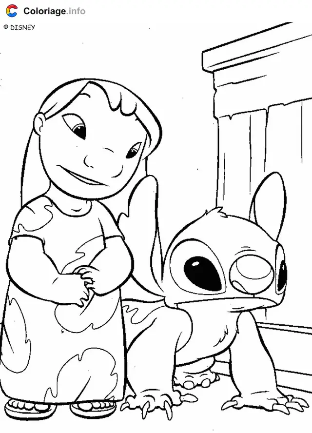 Coloriage Lilo et Stitch dans une étreinte tendre - Stitch à imprimer