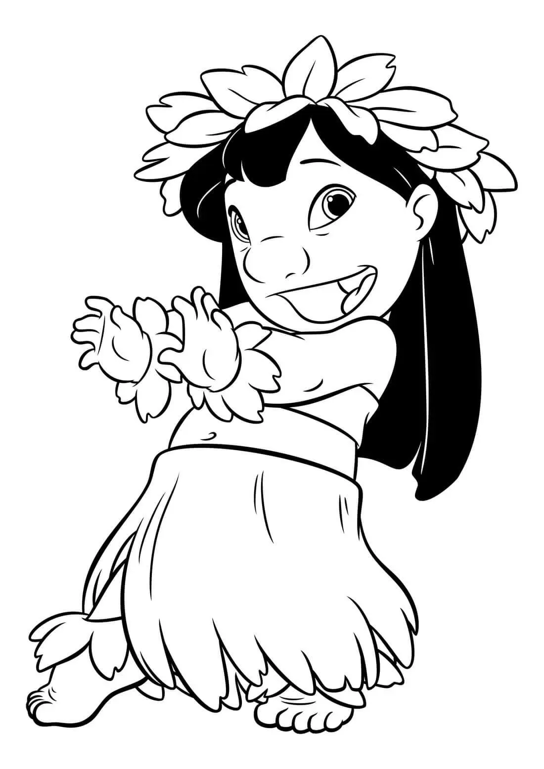 Kleurplaat Lilo danst een Hawaiiaanse dans met Stitch om te printen