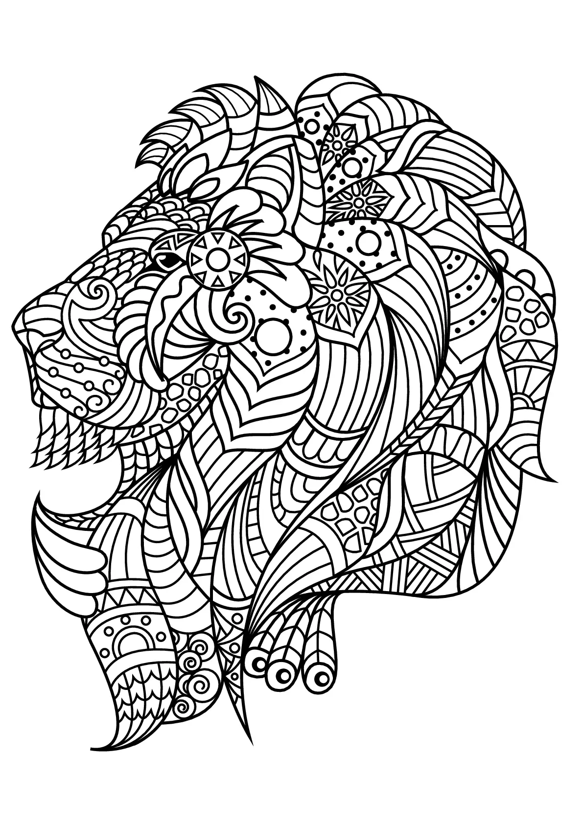 Dibujo de Lion Adulte Zentangle Anti Stress para colorear